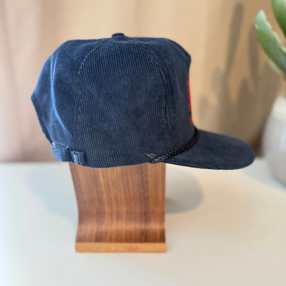 Vintage Otto Cap Eldorado Hotel Casino Reno Corduroy Snapback Hat Navy Blue Rope